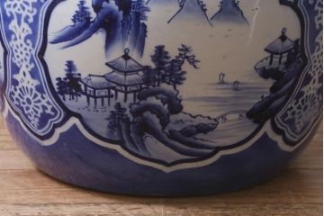アンティーク雑貨　昭和中期　山水図　和モダンな瀬戸火鉢(鉢カバー)(R-042676)