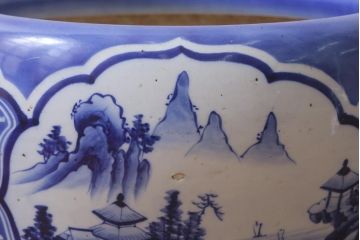 アンティーク雑貨　昭和中期　山水図　和モダンな瀬戸火鉢(鉢カバー)(R-042676)