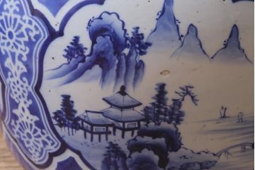 アンティーク雑貨　昭和中期　山水図　和モダンな瀬戸火鉢(鉢カバー)(R-042676)