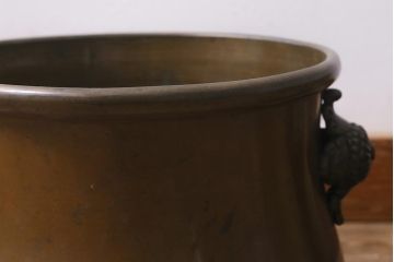 アンティーク雑貨　取っ手がおしゃれな真鍮火鉢一対(手あぶり、金属火鉢)(R-042677)