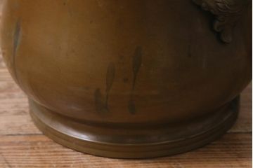 アンティーク雑貨　取っ手がおしゃれな真鍮火鉢一対(手あぶり、金属火鉢)(R-042677)
