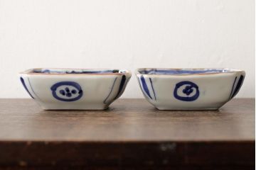 アンティーク雑貨　幕末明治期　伊万里焼　染付角皿2枚セット(向付、小鉢、和食器)(R-042681)