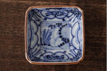 アンティーク雑貨　幕末明治期　伊万里焼　染付角皿2枚セット(向付、小鉢、和食器)(R-042681)