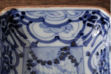 アンティーク雑貨　幕末明治期　伊万里焼　染付角皿2枚セット(向付、小鉢、和食器)(R-042681)