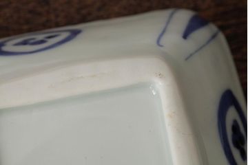 アンティーク雑貨　幕末明治期　伊万里焼　染付角皿2枚セット(向付、小鉢、和食器)(R-042681)