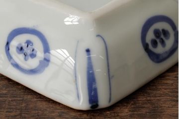 アンティーク雑貨　幕末明治期　伊万里焼　染付角皿2枚セット(向付、小鉢、和食器)(R-042681)