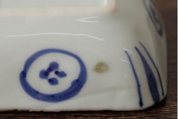 アンティーク雑貨　幕末明治期　伊万里焼　染付角皿2枚セット(向付、小鉢、和食器)(R-042681)