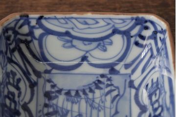 幕末明治期　伊万里焼　染付角皿2枚セット(向付、小鉢、和食器)(R-042682)