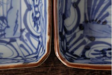 幕末明治期　伊万里焼　染付角皿2枚セット(向付、小鉢、和食器)(R-042682)