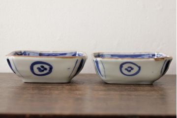 幕末明治期　伊万里焼　染付角皿2枚セット(向付、小鉢、和食器)(R-042683)
