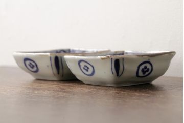 幕末明治期　伊万里焼　染付角皿2枚セット(向付、小鉢、和食器)(R-042683)