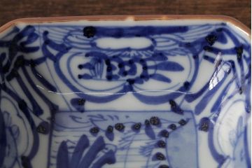 幕末明治期　伊万里焼　染付角皿2枚セット(向付、小鉢、和食器)(R-042683)