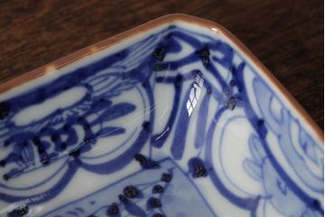 幕末明治期　伊万里焼　染付角皿2枚セット(向付、小鉢、和食器)(R-042683)