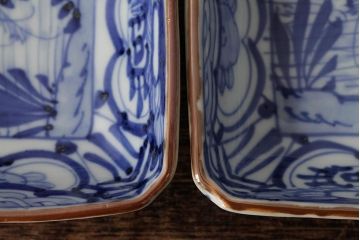 幕末明治期　伊万里焼　染付角皿2枚セット(向付、小鉢、和食器)(R-042683)