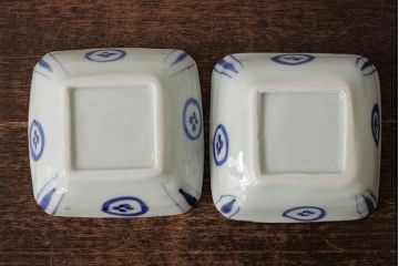幕末明治期　伊万里焼　染付角皿2枚セット(向付、小鉢、和食器)(R-042683)