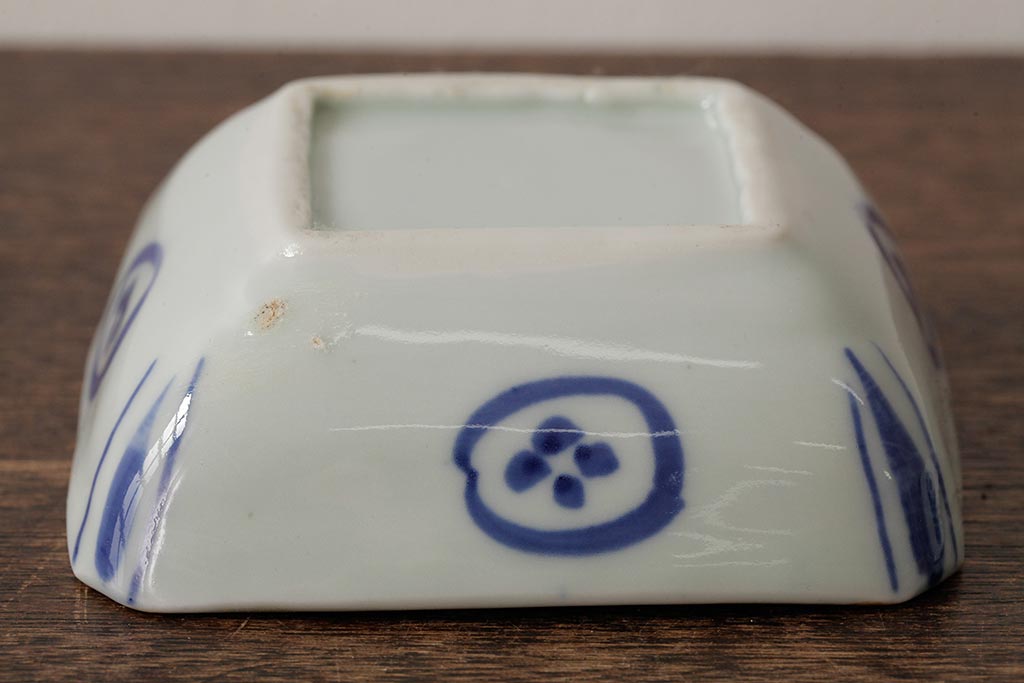幕末明治期 伊万里焼 染付角皿2枚セット(向付、小鉢、和食器)(R-042685)