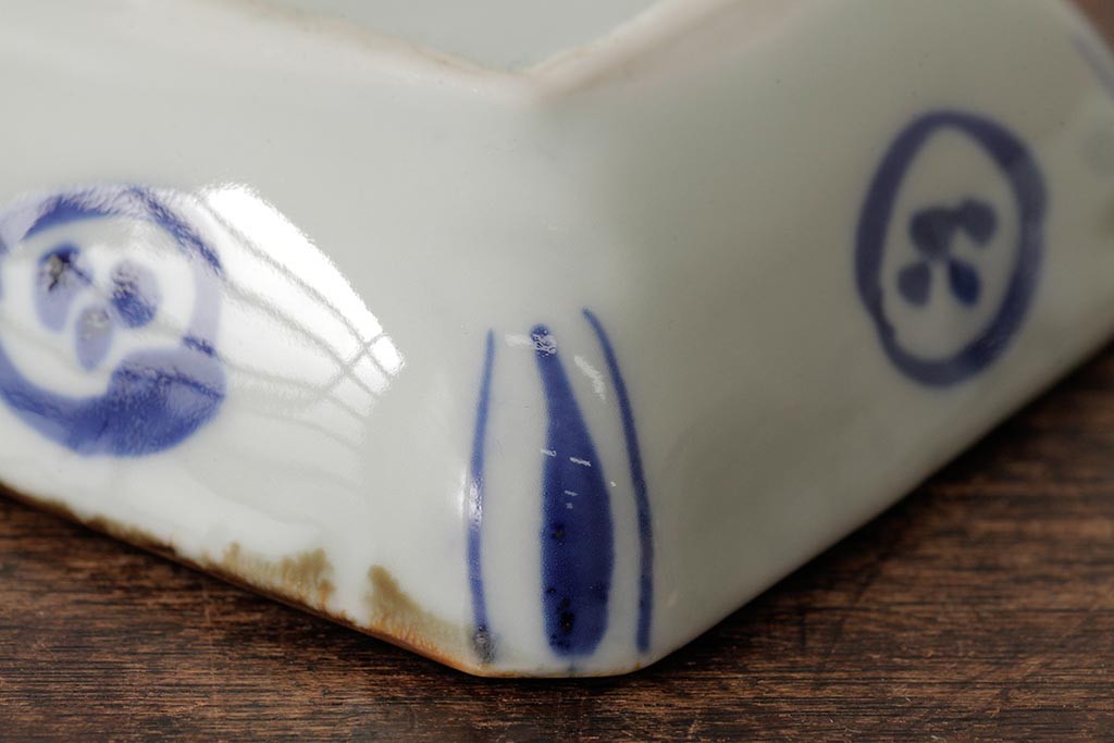 幕末明治期 伊万里焼 染付角皿2枚セット(向付、小鉢、和食器)(R-042685)