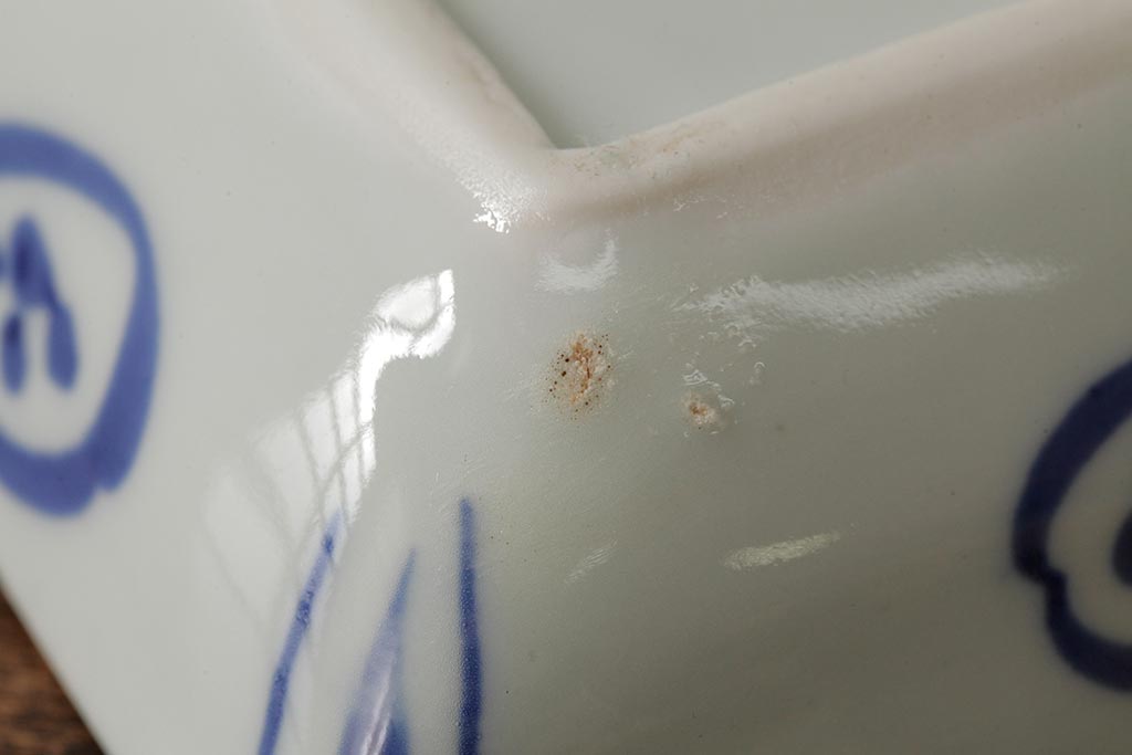 幕末明治期 伊万里焼 染付角皿2枚セット(向付、小鉢、和食器)(R-042685)