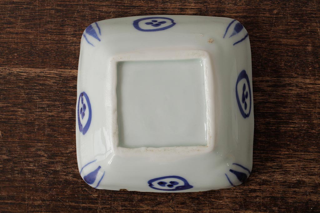 幕末明治期 伊万里焼 染付角皿2枚セット(向付、小鉢、和食器)(R-042685)