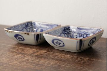 幕末明治期　伊万里焼　染付角皿2枚セット(向付、小鉢、和食器)(R-042685)
