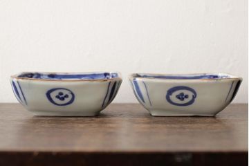 幕末明治期　伊万里焼　染付角皿2枚セット(向付、小鉢、和食器)(R-042686)