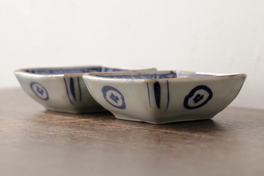 幕末明治期　伊万里焼　染付角皿2枚セット(向付、小鉢、和食器)(R-042686)