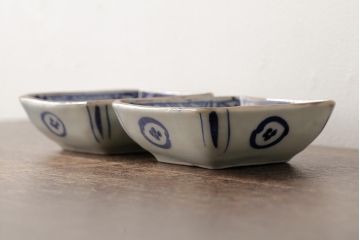 幕末明治期　伊万里焼　染付角皿2枚セット(向付、小鉢、和食器)(R-042686)