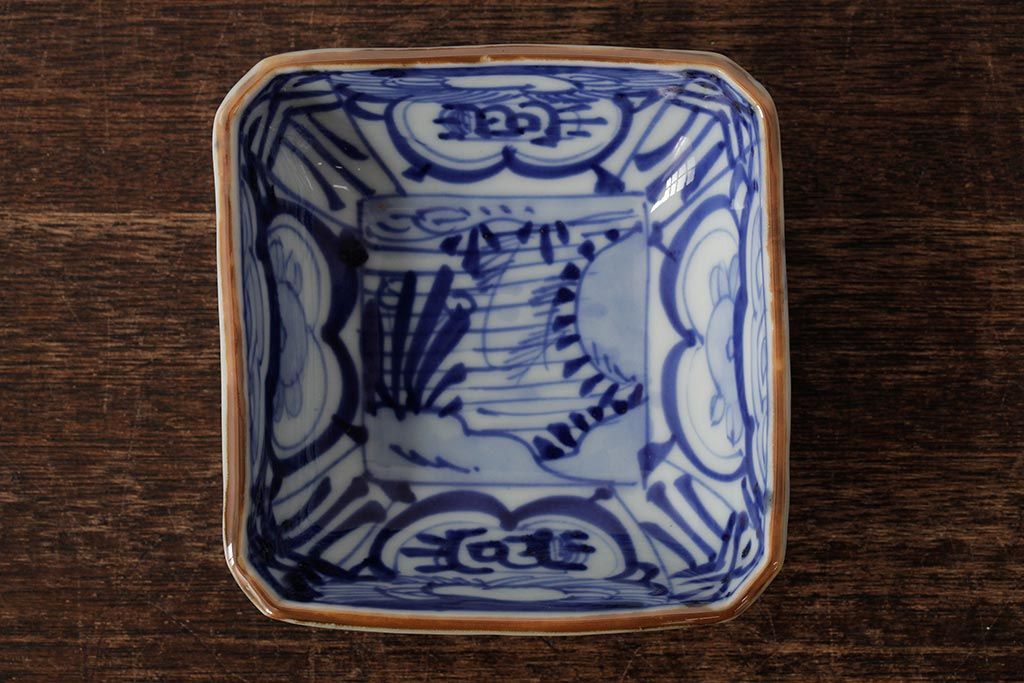 幕末明治期　伊万里焼　染付角皿2枚セット(向付、小鉢、和食器)(R-042686)