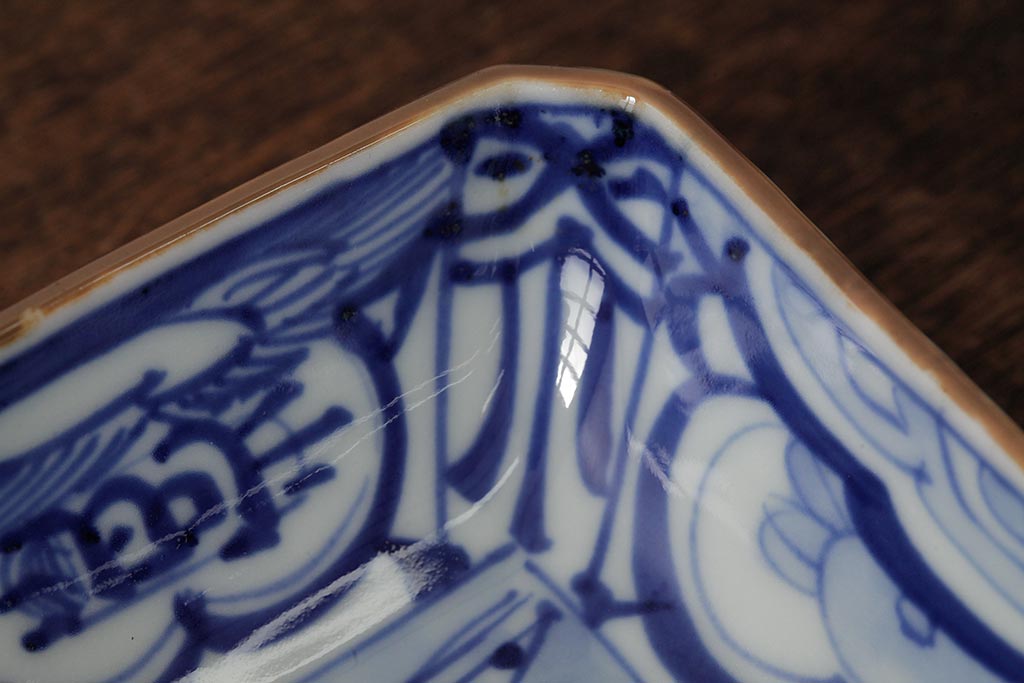 幕末明治期　伊万里焼　染付角皿2枚セット(向付、小鉢、和食器)(R-042686)