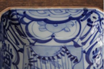 幕末明治期　伊万里焼　染付角皿2枚セット(向付、小鉢、和食器)(R-042686)