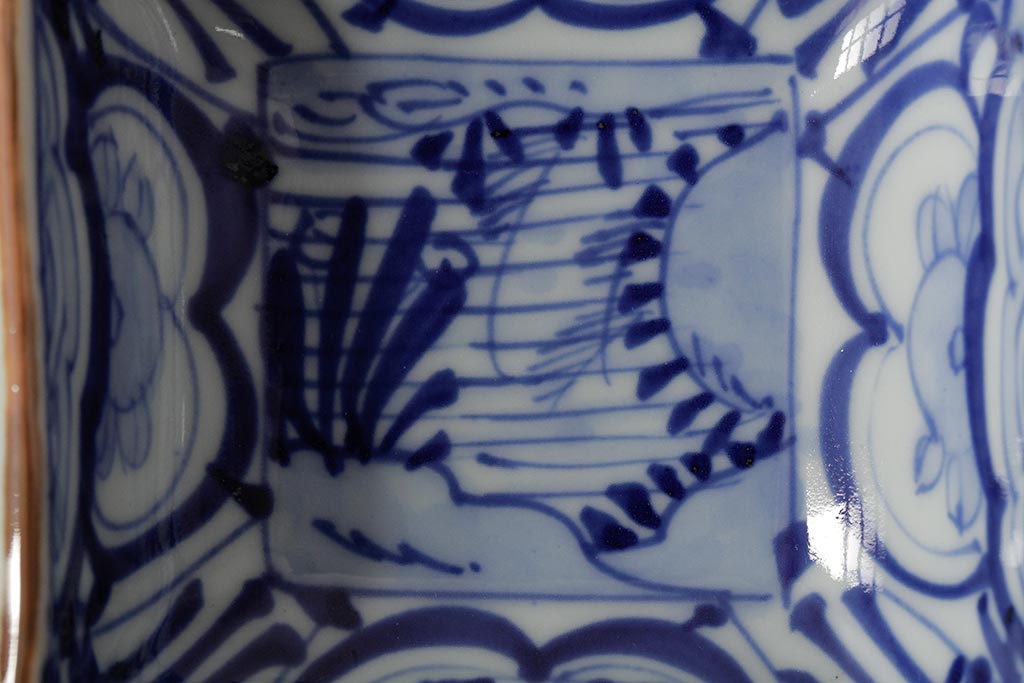 幕末明治期　伊万里焼　染付角皿2枚セット(向付、小鉢、和食器)(R-042686)