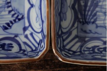 幕末明治期　伊万里焼　染付角皿2枚セット(向付、小鉢、和食器)(R-042686)