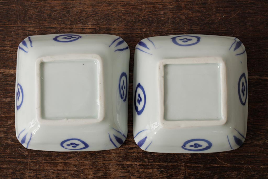 幕末明治期　伊万里焼　染付角皿2枚セット(向付、小鉢、和食器)(R-042686)