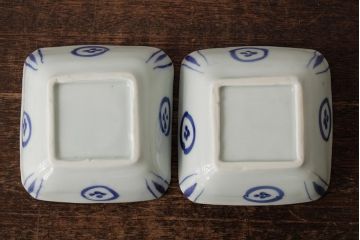 幕末明治期　伊万里焼　染付角皿2枚セット(向付、小鉢、和食器)(R-042686)
