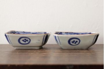 幕末明治期　伊万里焼　染付角皿2枚セット(向付、小鉢、和食器)(R-042687)