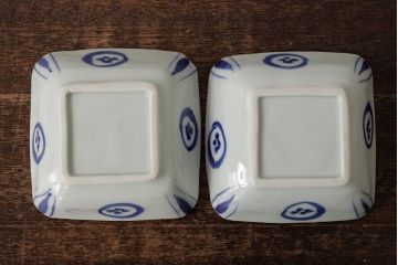 幕末明治期　伊万里焼　染付角皿2枚セット(向付、小鉢、和食器)(R-042687)