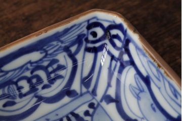 幕末明治期　伊万里焼　染付角皿2枚セット(向付、小鉢、和食器)(R-042688)