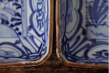 幕末明治期　伊万里焼　染付角皿2枚セット(向付、小鉢、和食器)(R-042688)