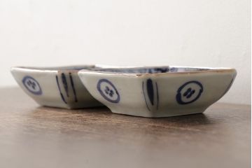 アンティーク雑貨　幕末明治期　伊万里焼　染付角皿2枚セット(向付、小鉢、和食器)(R-042689)