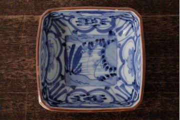 アンティーク雑貨　幕末明治期　伊万里焼　染付角皿2枚セット(向付、小鉢、和食器)(R-042689)