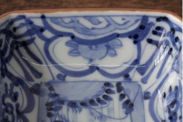 アンティーク雑貨　幕末明治期　伊万里焼　染付角皿2枚セット(向付、小鉢、和食器)(R-042689)