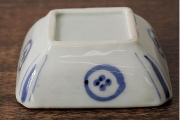 アンティーク雑貨　幕末明治期　伊万里焼　染付角皿2枚セット(向付、小鉢、和食器)(R-042689)