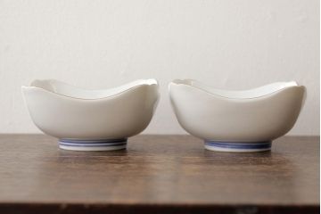 アンティーク雑貨　明治大正期　伊万里焼山水図染付向付2点セット(小皿、和食器)(R-042690)