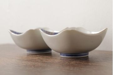 アンティーク雑貨　明治大正期　伊万里焼山水図染付向付2点セット(小皿、和食器)(R-042690)