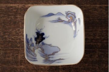 アンティーク雑貨　明治大正期　伊万里焼山水図染付向付2点セット(小皿、和食器)(R-042690)