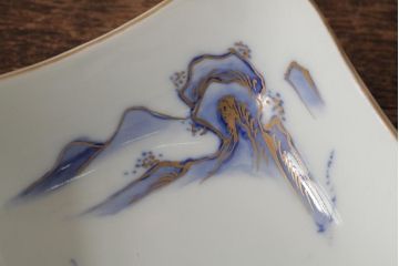 アンティーク雑貨　明治大正期　伊万里焼山水図染付向付2点セット(小皿、和食器)(R-042690)