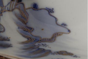 アンティーク雑貨　明治大正期　伊万里焼山水図染付向付2点セット(小皿、和食器)(R-042690)