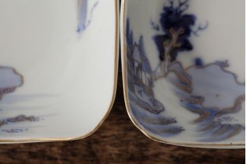 アンティーク雑貨　明治大正期　伊万里焼山水図染付向付2点セット(小皿、和食器)(R-042690)