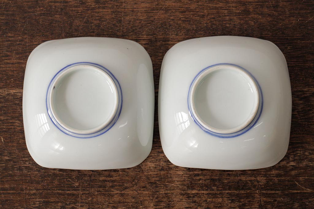 アンティーク雑貨　明治大正期　伊万里焼山水図染付向付2点セット(小皿、和食器)(R-042690)