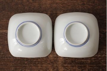 アンティーク雑貨　明治大正期　伊万里焼山水図染付向付2点セット(小皿、和食器)(R-042690)